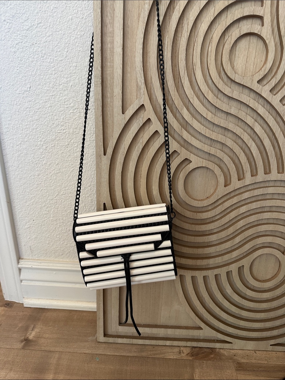 Sam Edelman Black and White Striped Hardshell Mini Crossbody
